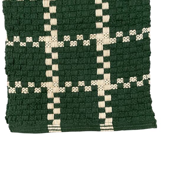 Rachel Roy Checkered Jute Table Runner 16x90 Christmas Holiday Green Cream New - Picture 9 of 12
